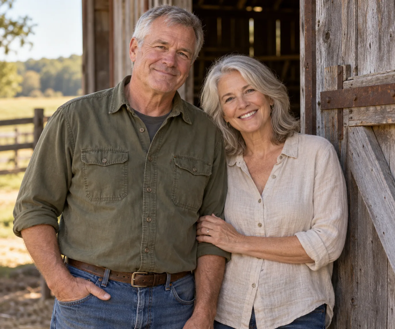 Jim and Carol Whitlow standing together at the barn door.