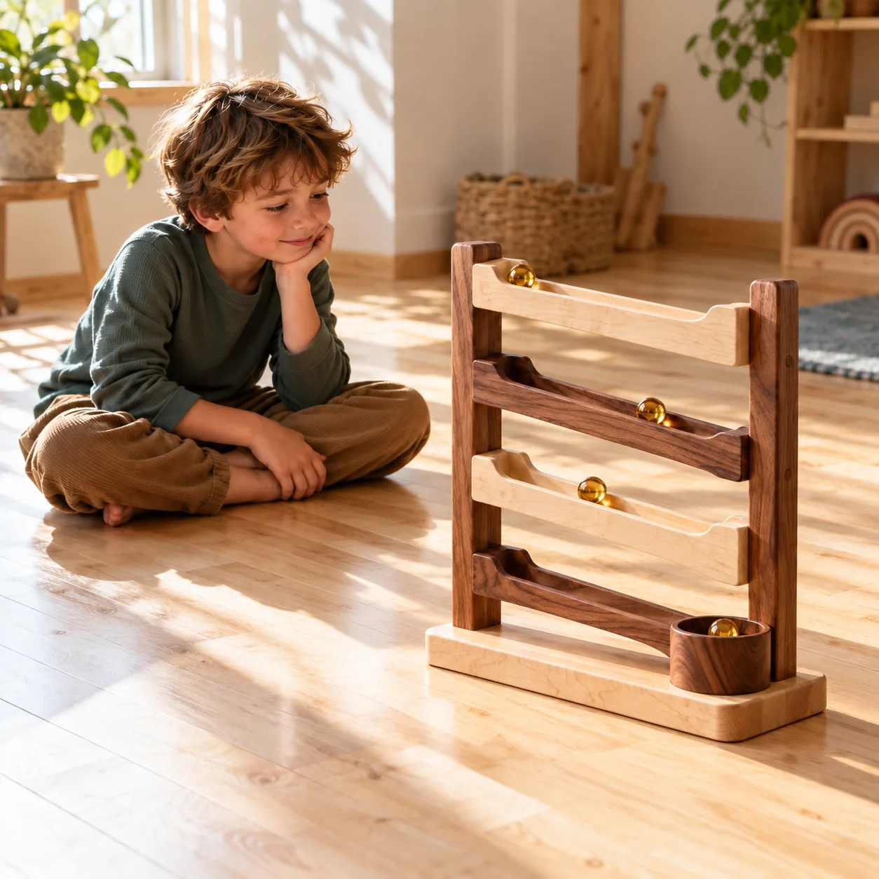 A six-year-old watching a marble run