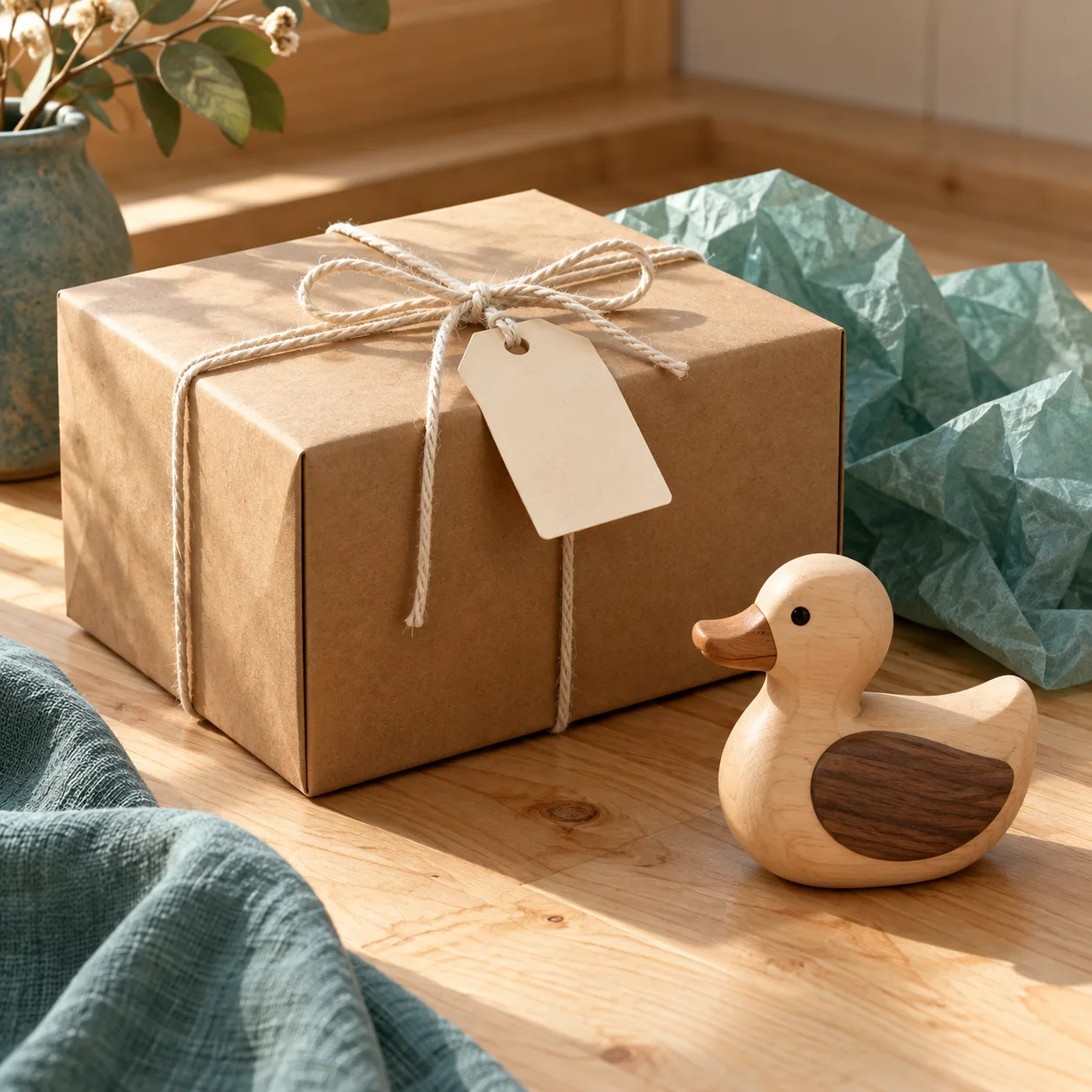 Kraft gift box tied with cotton twine