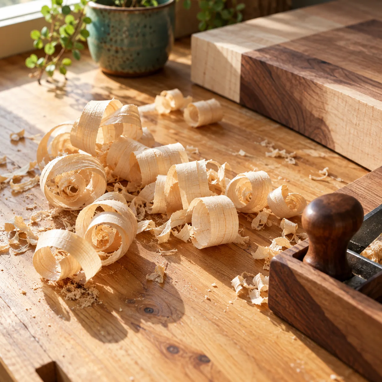 Maple curls on the workshop bench