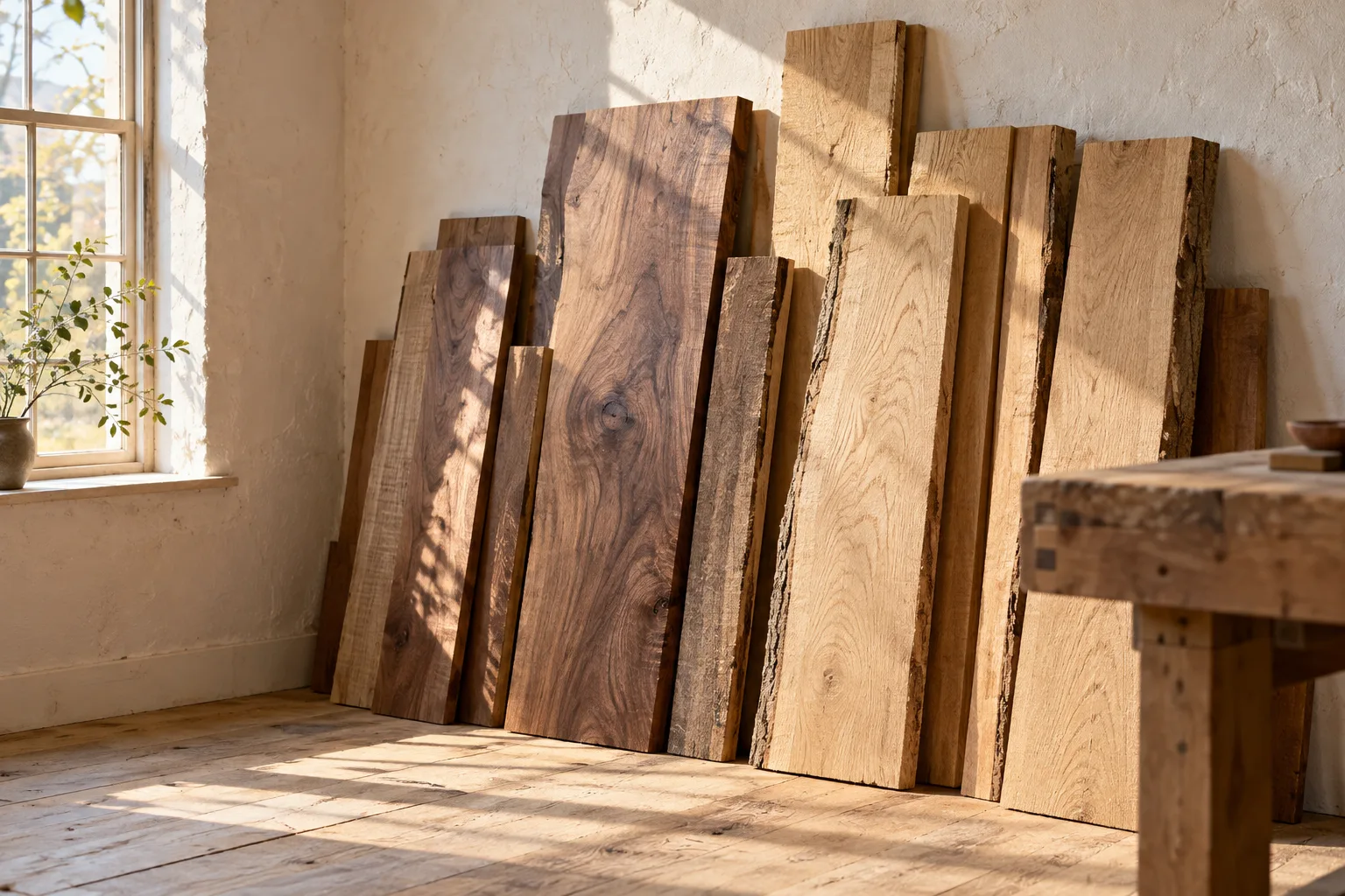 Rough boards selected for a table