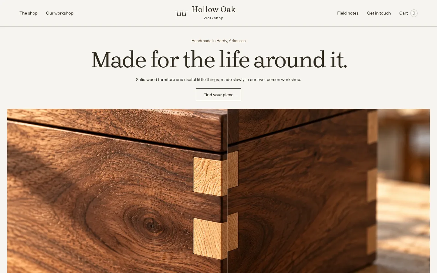 Hollow Oak Workshop website preview