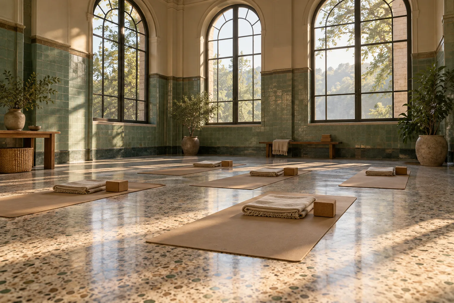 Morning light reaches every mat.